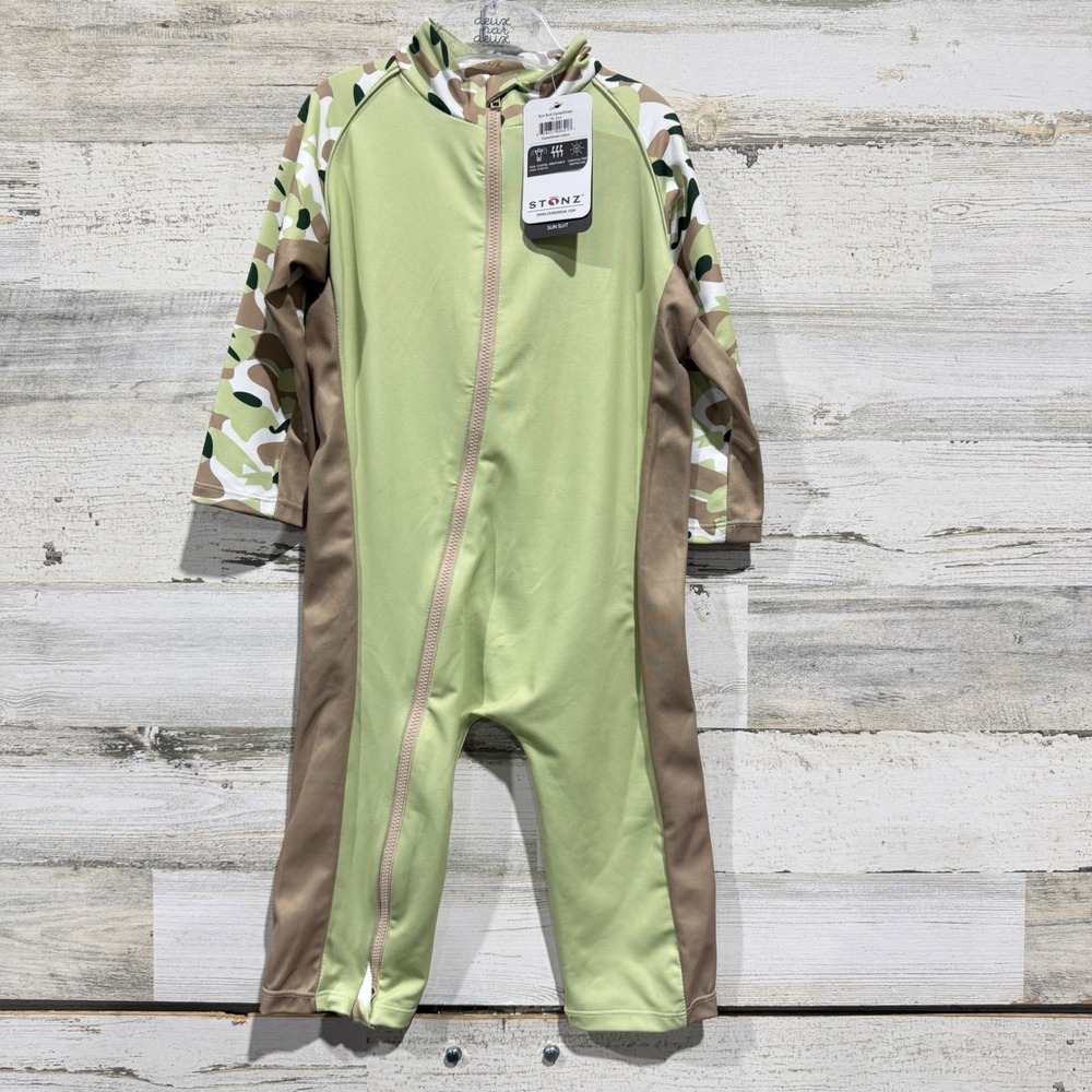 Stonz Sun Suit Boys 18-24M Green Camo UPF 50 Rash Guard Gorpcore NWT